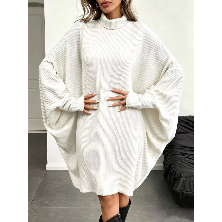 Oversized Batwing Sleeve Ribbed Knit Turtleneck Dress Apparel and Accessories