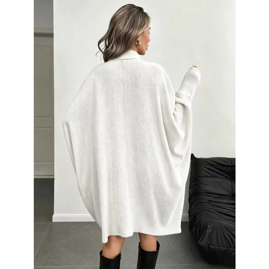 Oversized Batwing Sleeve Ribbed Knit Turtleneck Dress Apparel and Accessories