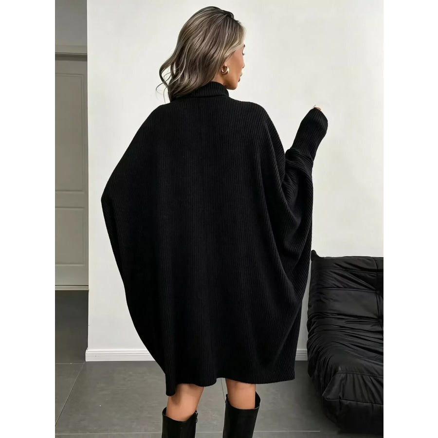 Oversized Batwing Sleeve Ribbed Knit Turtleneck Dress Apparel and Accessories