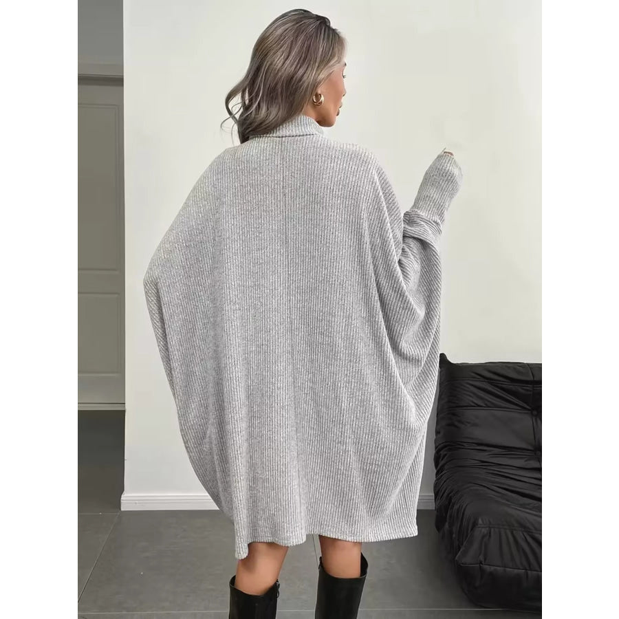 Oversized Batwing Sleeve Ribbed Knit Turtleneck Dress Apparel and Accessories