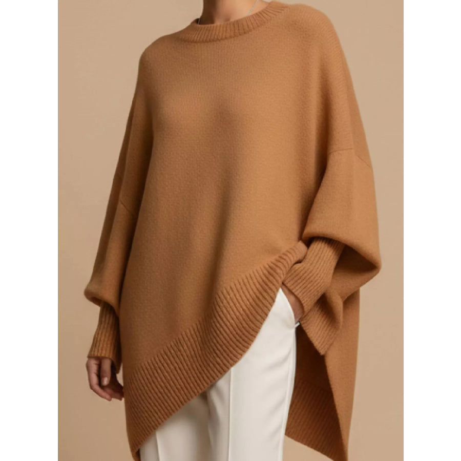 Oversized Batwing Sleeve Sweater Brown / S Apparel and Accessories