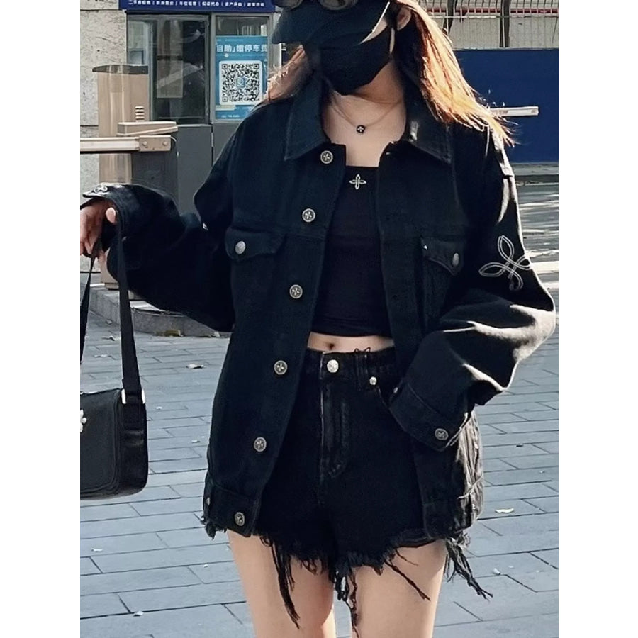Oversized Button Up Denim Jacket Wilderness Black / S Apparel and Accessories