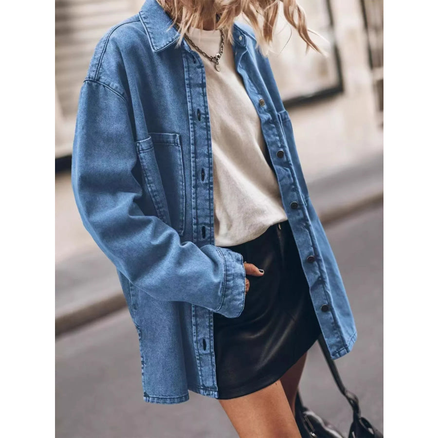 Oversized Button Up Denim Shirt Blue / S Apparel and Accessories