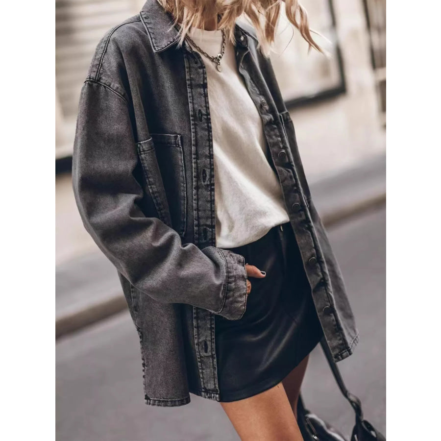 Oversized Button Up Denim Shirt Dark Gray / S Apparel and Accessories