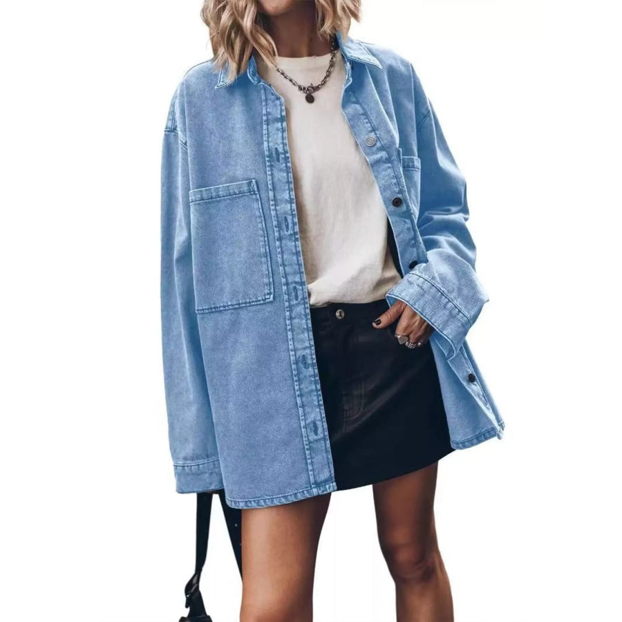 Oversized Button Up Denim Shirt Light Blue / S Apparel and Accessories