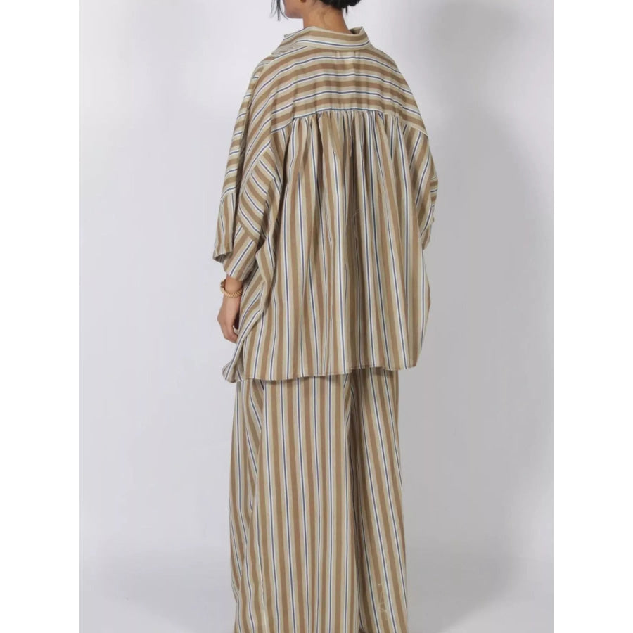 Oversized Button Up Shirt and Pants Set Apparel Accessories
