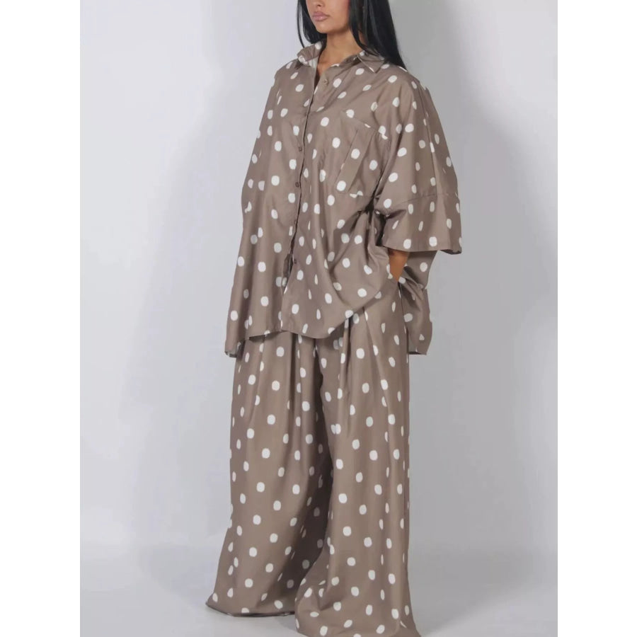 Oversized Button Up Shirt and Pants Set Camel / S Apparel Accessories