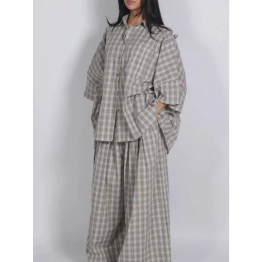 Oversized Button Up Shirt and Pants Set Plaid / S Apparel Accessories