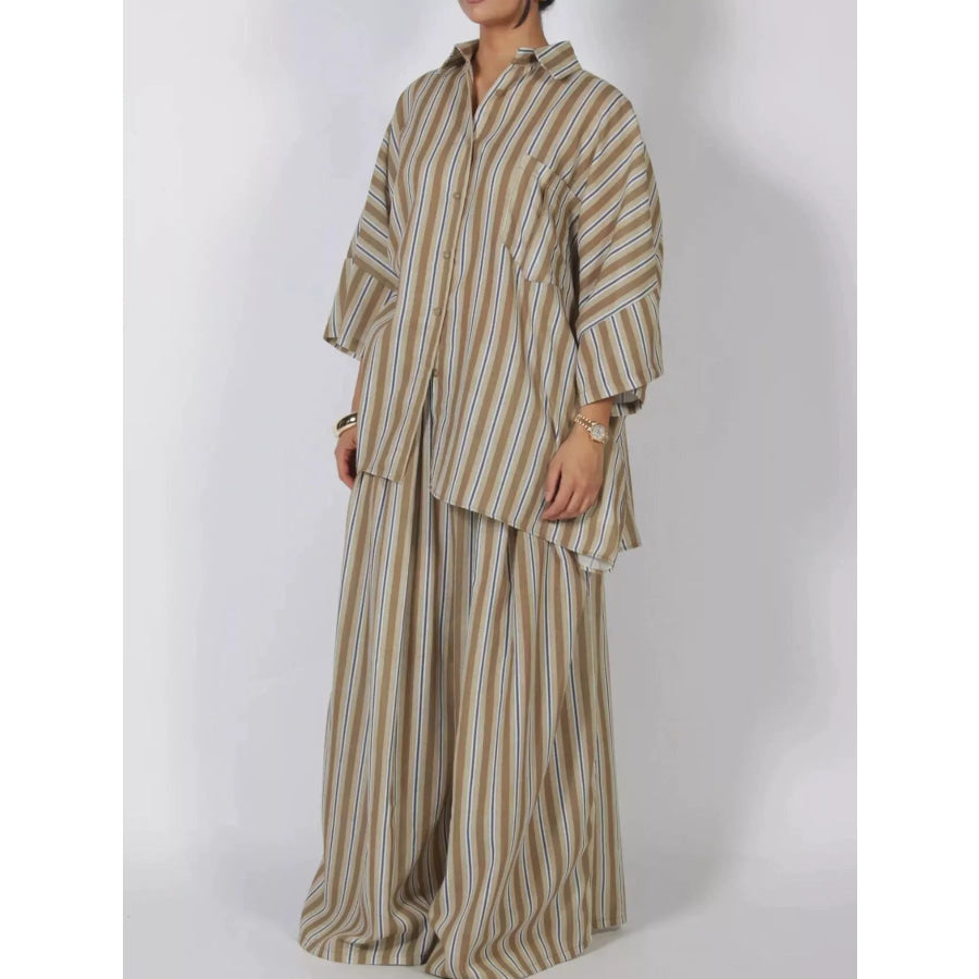Oversized Button Up Shirt and Pants Set Stripe / S Apparel Accessories
