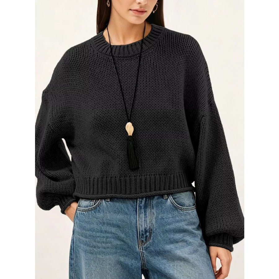 Oversized Chunky Knit Sweater Black / S Apparel and Accessories