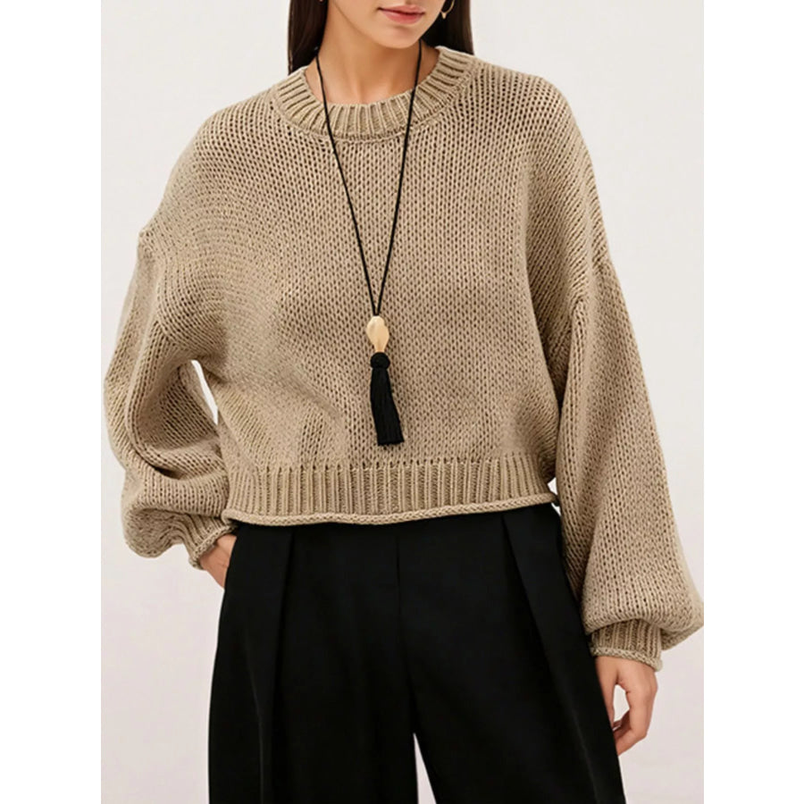 Oversized Chunky Knit Sweater Khaki / S Apparel and Accessories
