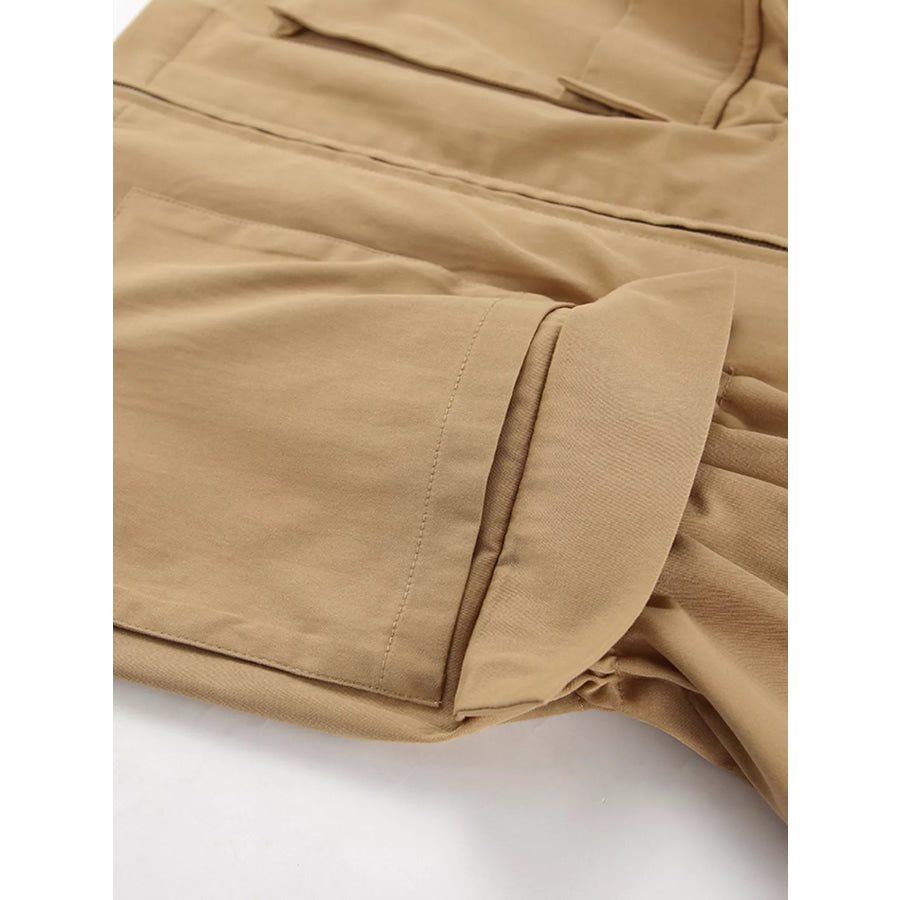 Oversized Contrast Collar Jacket with Drawstring Waist Apparel and Accessories