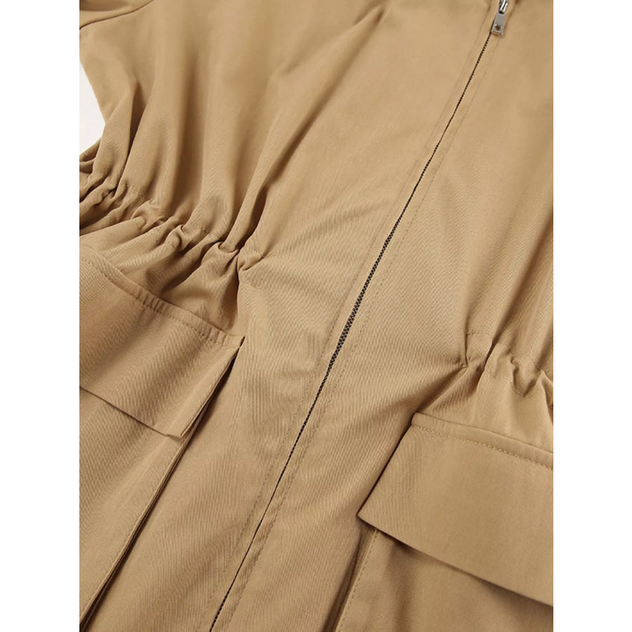 Oversized Contrast Collar Jacket with Drawstring Waist Apparel and Accessories