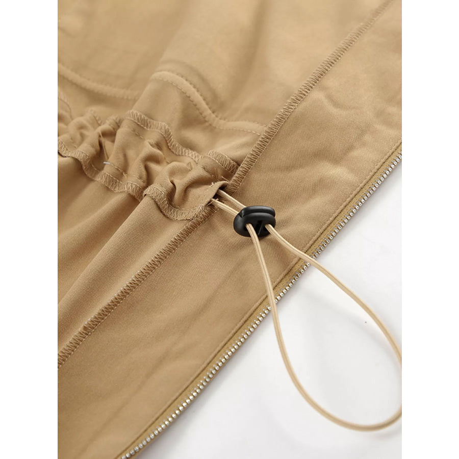 Oversized Contrast Collar Jacket with Drawstring Waist Apparel and Accessories