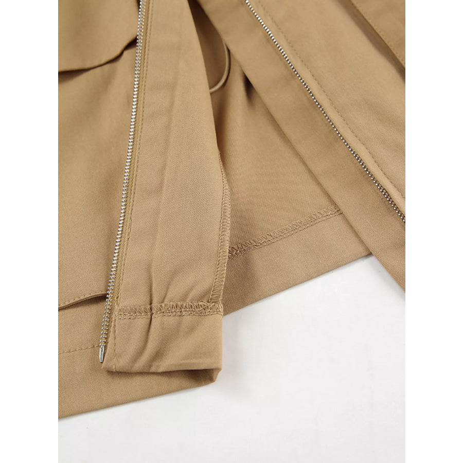 Oversized Contrast Collar Jacket with Drawstring Waist Apparel and Accessories