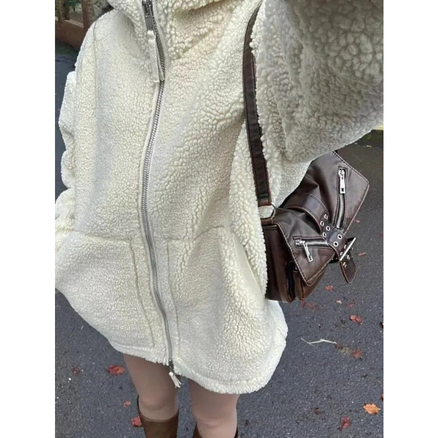 Oversized Cozy Sherpa Fleece Zip-Up Jacket Apparel and Accessories