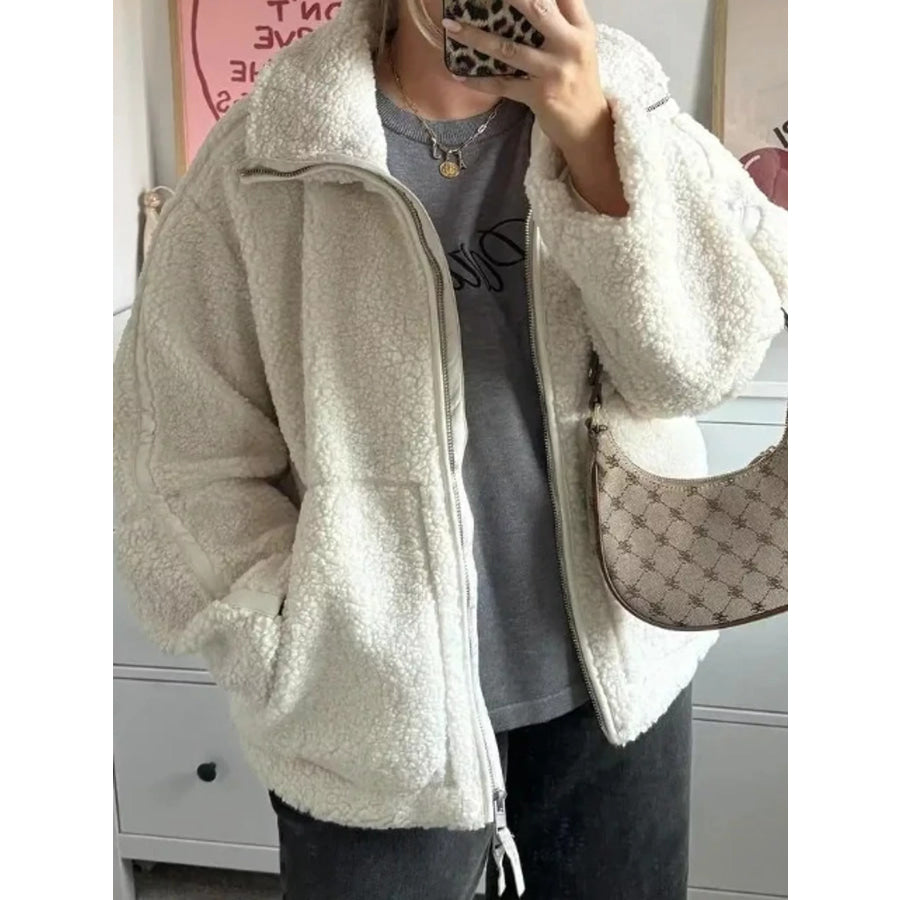 Oversized Cozy Sherpa Fleece Zip-Up Jacket Apparel and Accessories
