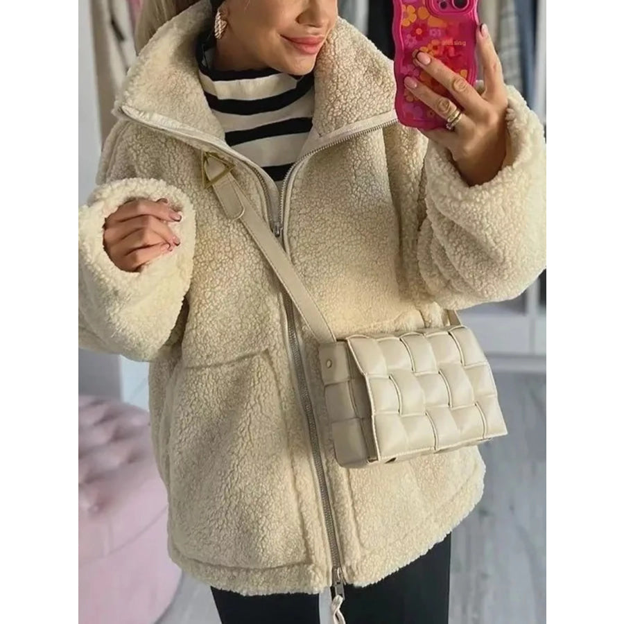 Oversized Cozy Sherpa Fleece Zip-Up Jacket Apparel and Accessories