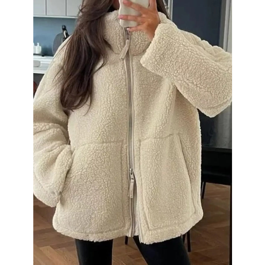 Oversized Cozy Sherpa Fleece Zip-Up Jacket As Pictured 1 / XS Apparel and Accessories