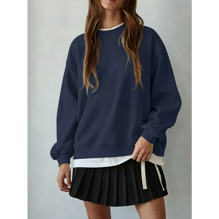 Oversized Crew Neck Sweatshirt Navy Blue-spot / S Apparel and Accessories