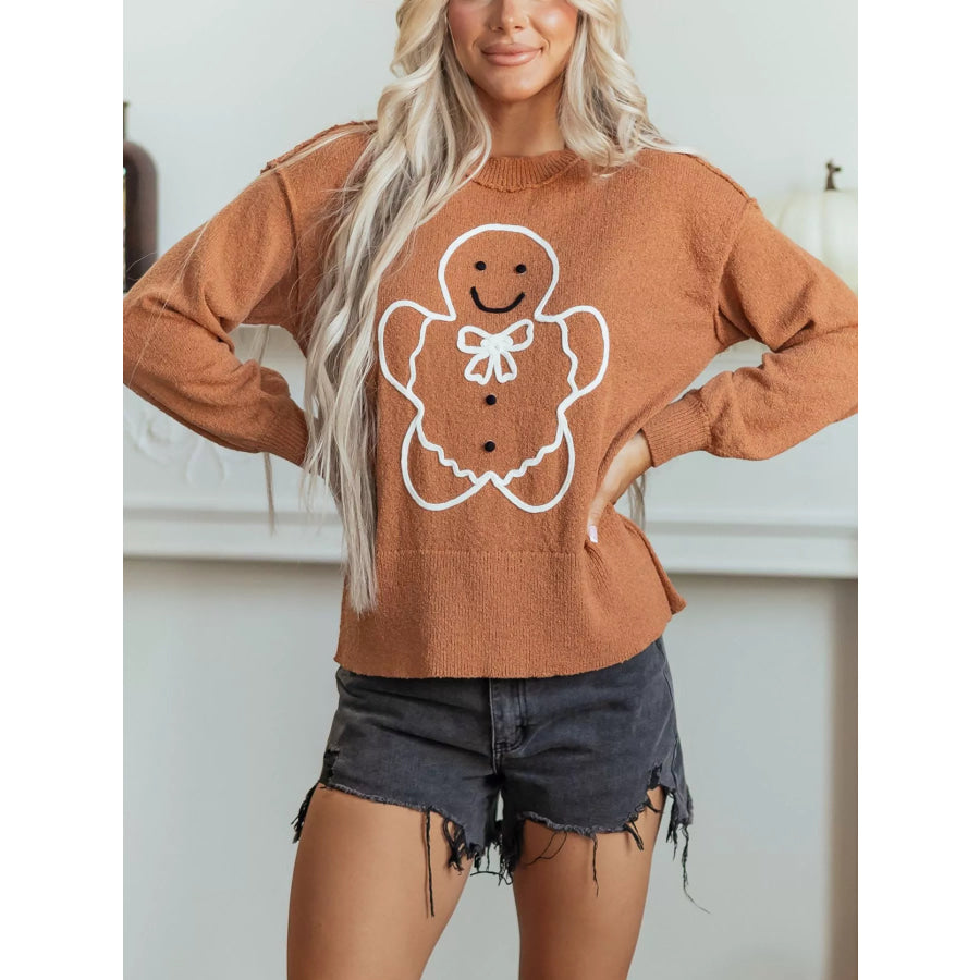 Oversized Drop Shoulder Round Neck Christmas Sweater Apparel and Accessories