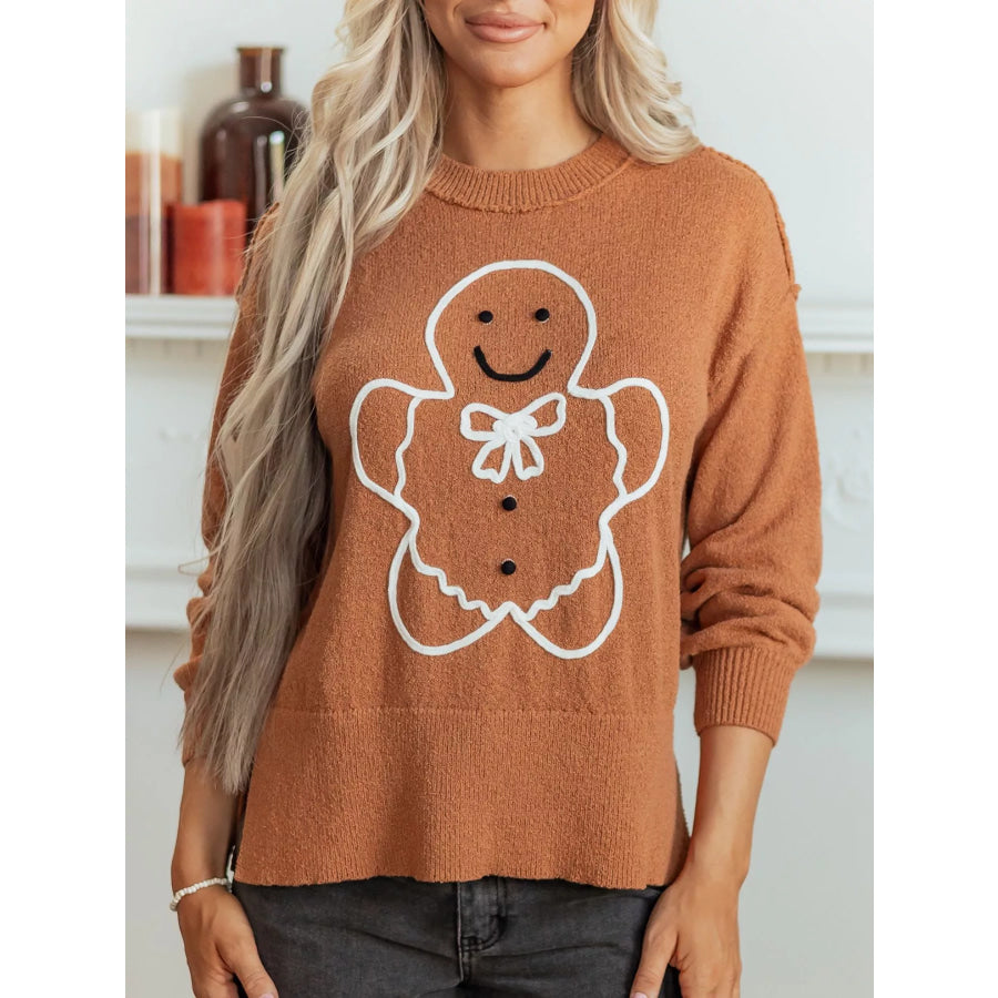 Oversized Drop Shoulder Round Neck Christmas Sweater Apparel and Accessories