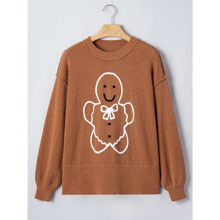 Oversized Drop Shoulder Round Neck Christmas Sweater Apparel and Accessories