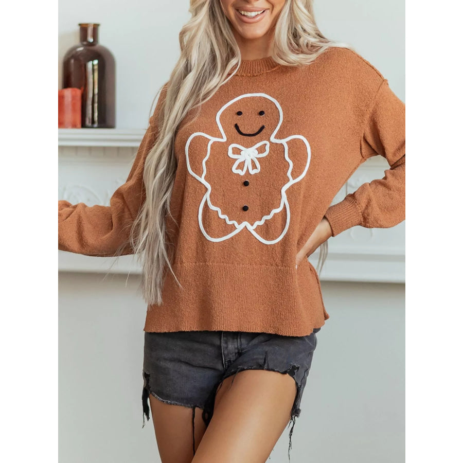Oversized Drop Shoulder Round Neck Christmas Sweater Apparel and Accessories