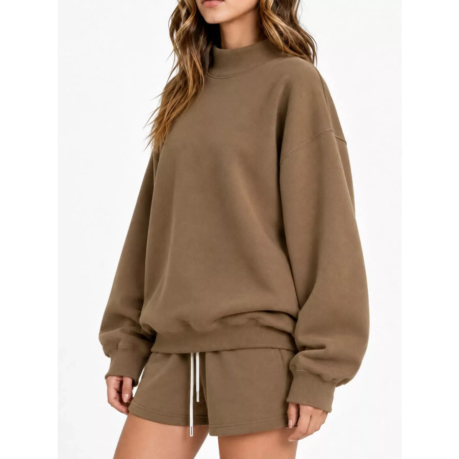 Oversized Dropped Shoulder Sweatshirt Brown-Turtleneck / XS Apparel and Accessories
