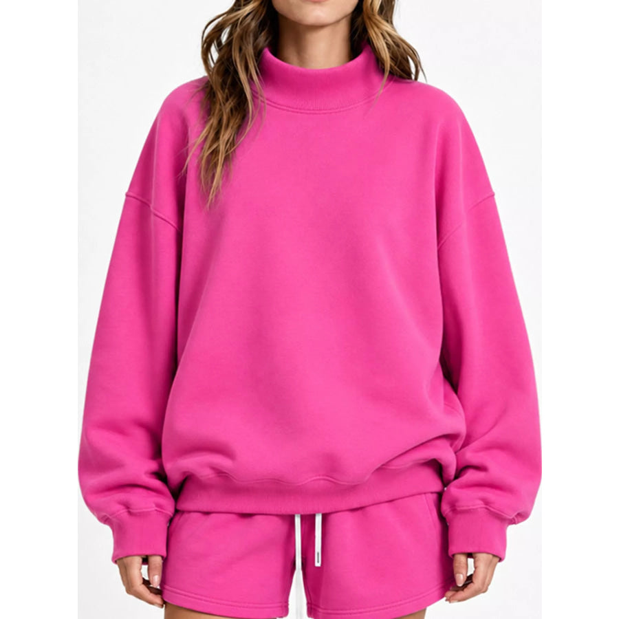 Oversized Dropped Shoulder Sweatshirt Hot Pink-Turtleneck / XS Apparel and Accessories