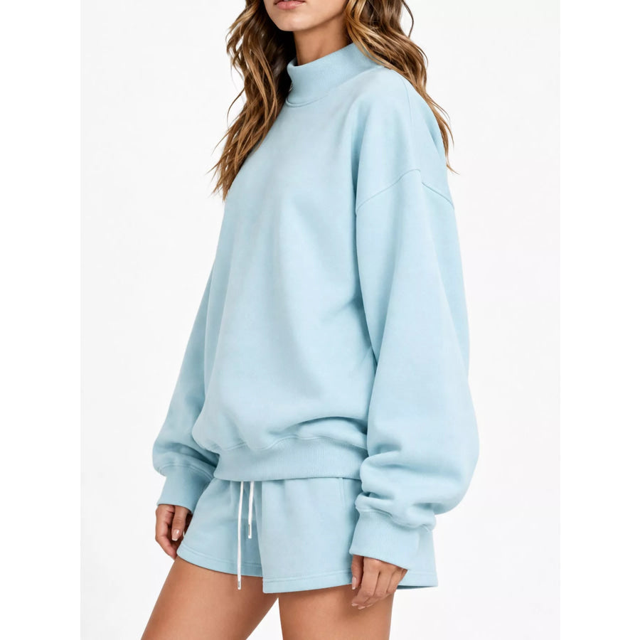 Oversized Dropped Shoulder Sweatshirt Light Blue-Turtleneck / XS Apparel and Accessories