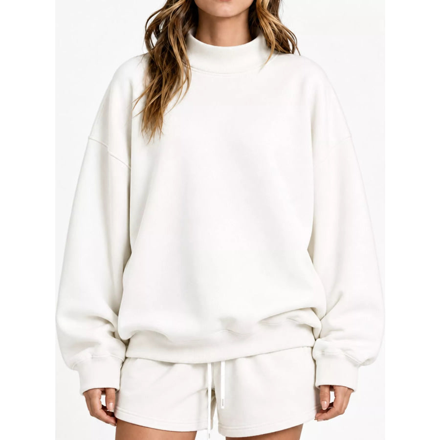 Oversized Dropped Shoulder Sweatshirt White-Turtleneck / XS Apparel and Accessories
