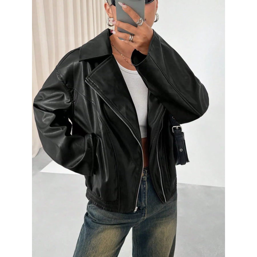Oversized Faux Leather Moto Jacket Black / S