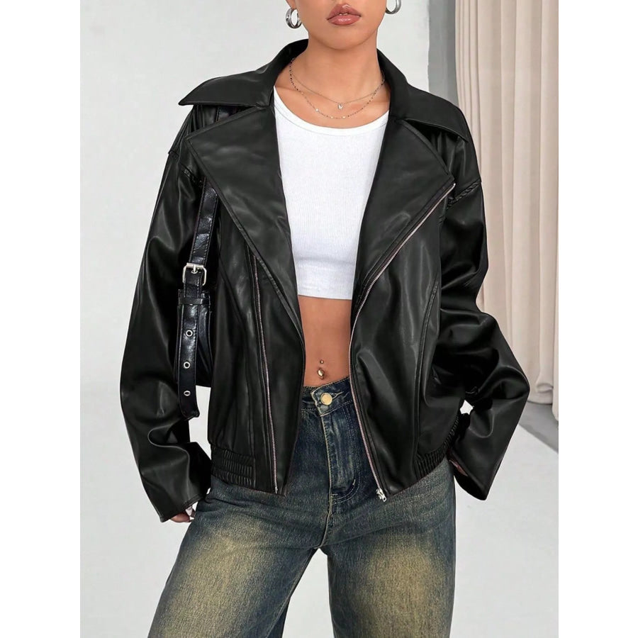 Oversized Faux Leather Moto Jacket