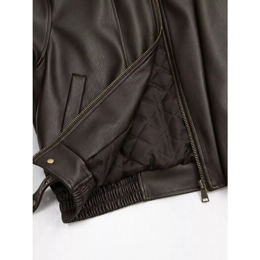Oversized Faux Leather Zip Up Jacket Apparel and Accessories