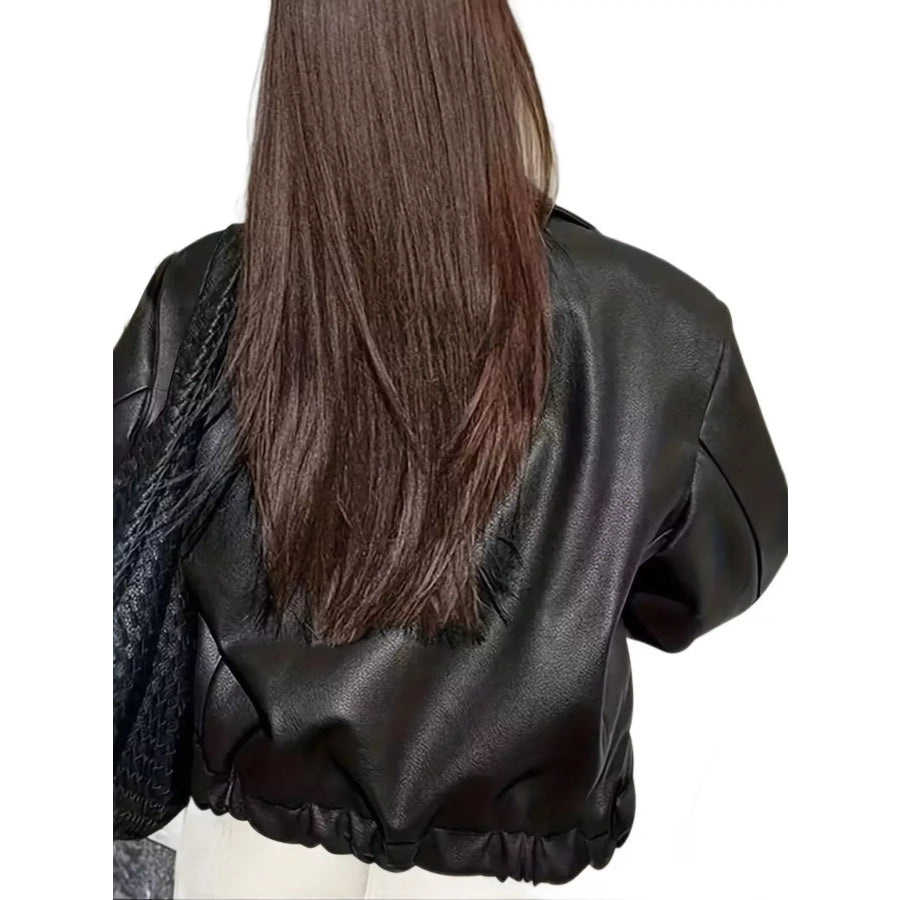 Oversized Faux Leather Zip Up Moto Jacket Apparel and Accessories