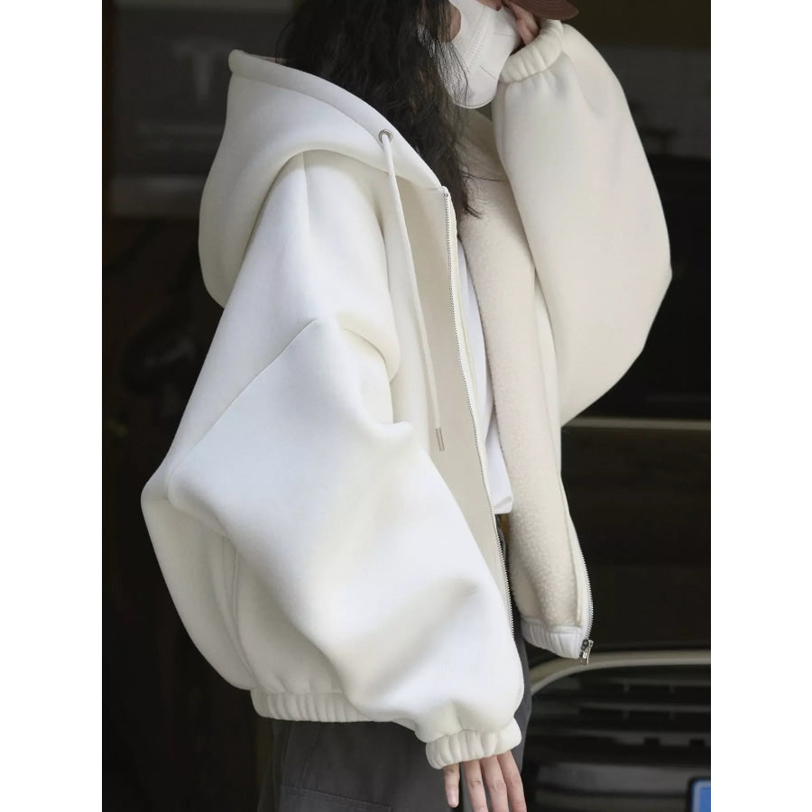 Oversized Fleece-Lined Zip-Up Hoodie White / S Apparel and Accessories