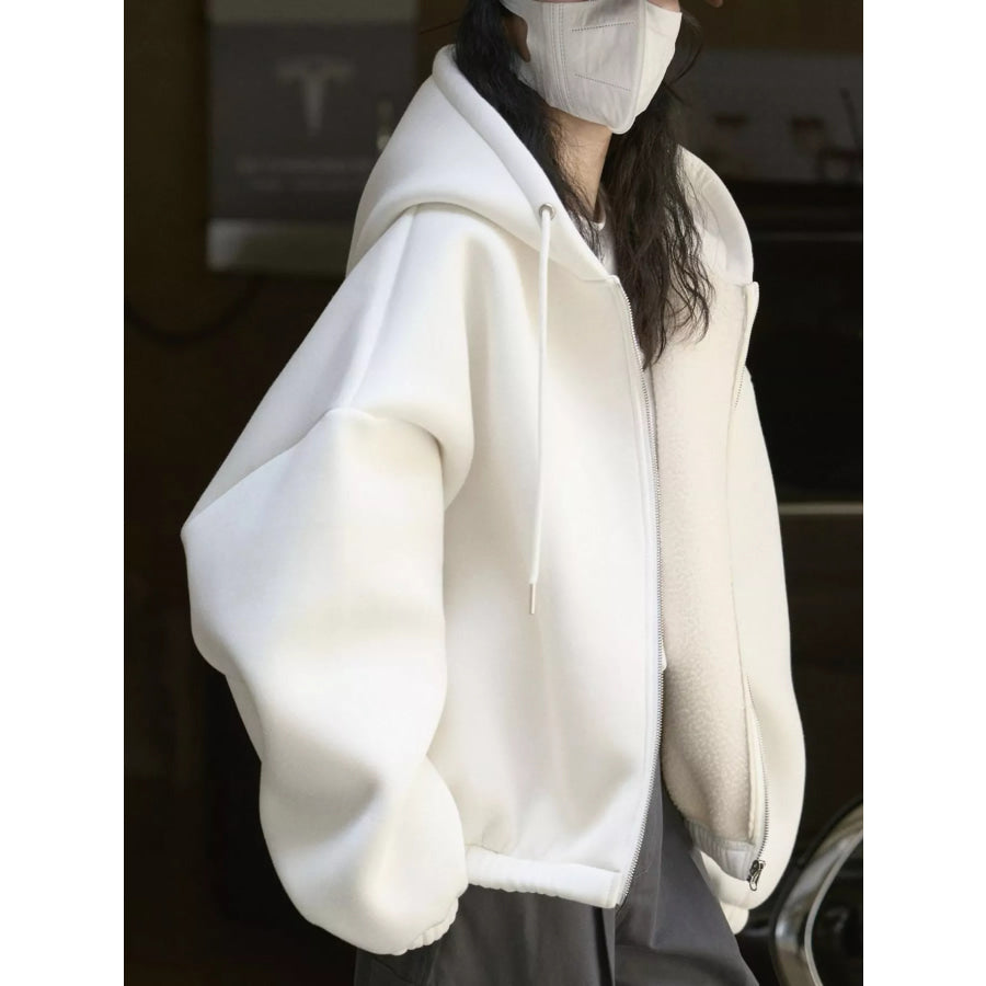 Oversized Fleece-Lined Zip-Up Hoodie White / S Apparel and Accessories