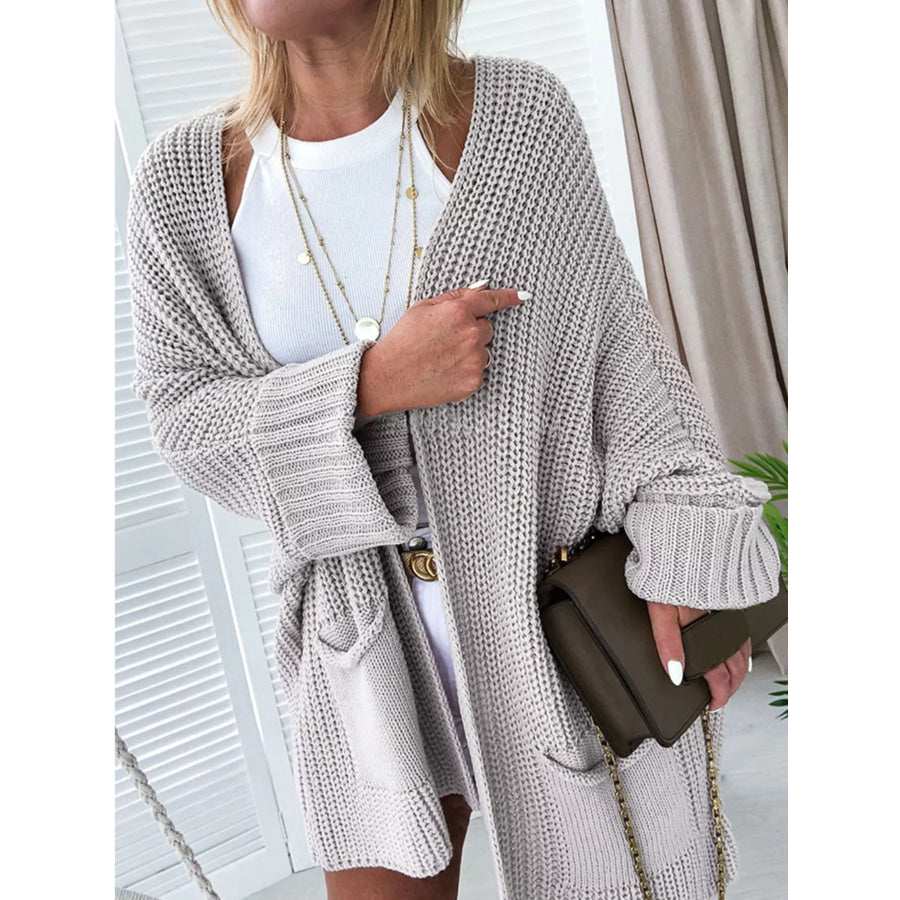 Oversized Fold Over Sleeve Open Front Cardigan Apparel and Accessories