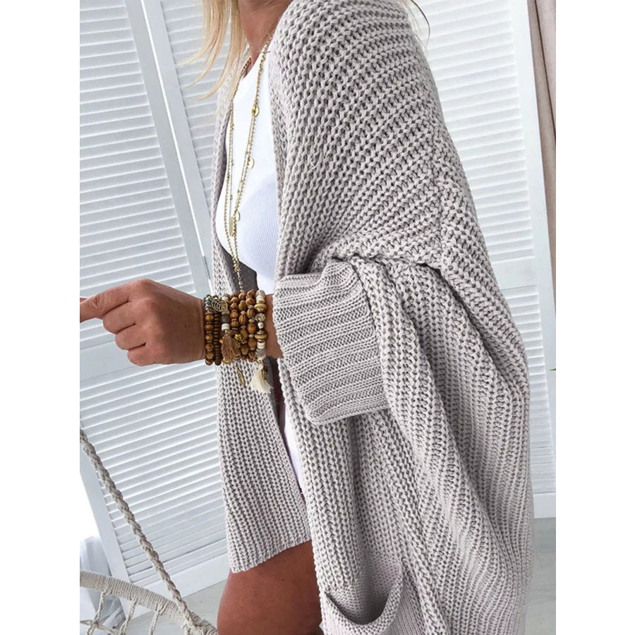 Oversized Fold Over Sleeve Open Front Cardigan Apparel and Accessories