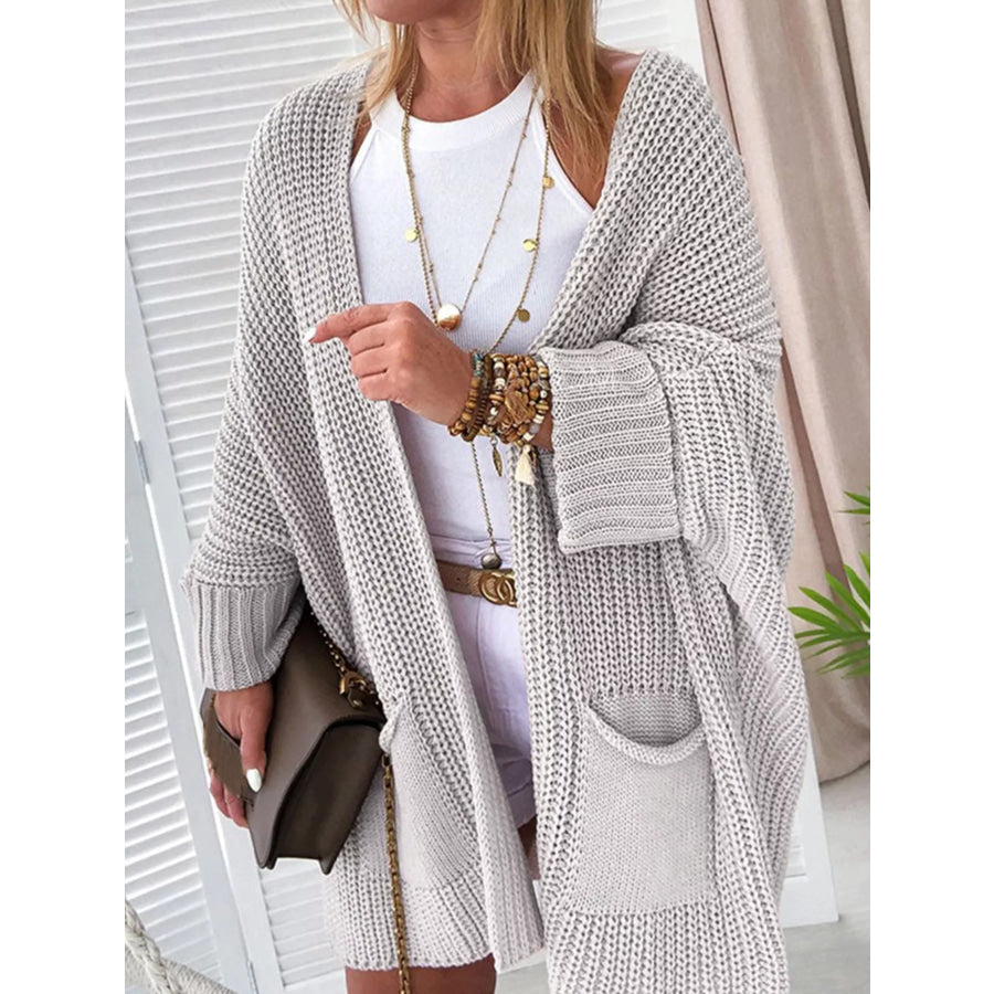 Oversized Fold Over Sleeve Open Front Cardigan Light Gray / S Apparel and Accessories