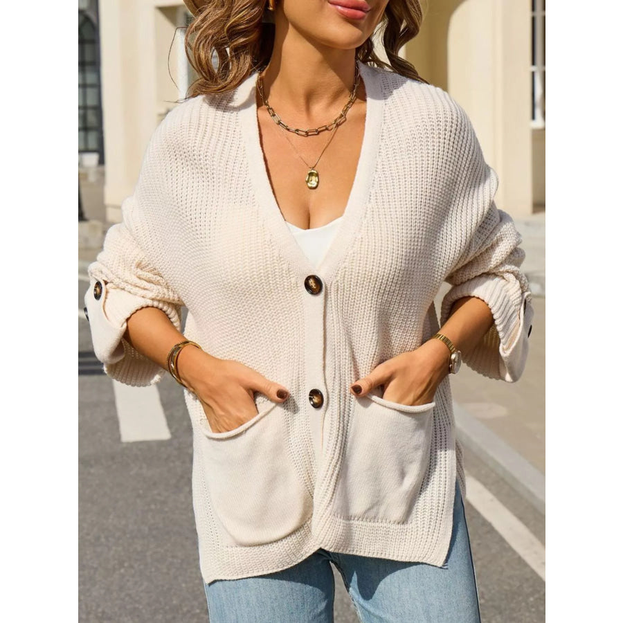 Oversized Knit Button-Down Cardigan Apricot / S Apparel and Accessories