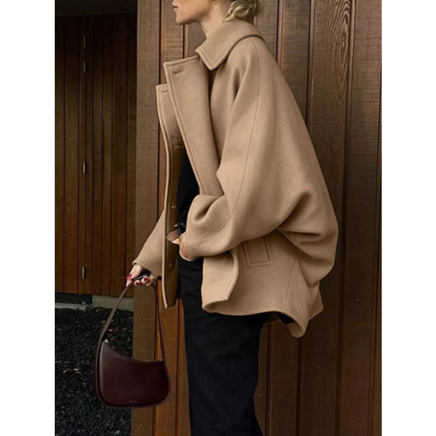 Oversized Lapel Collar Button-Down Coat Apparel and Accessories