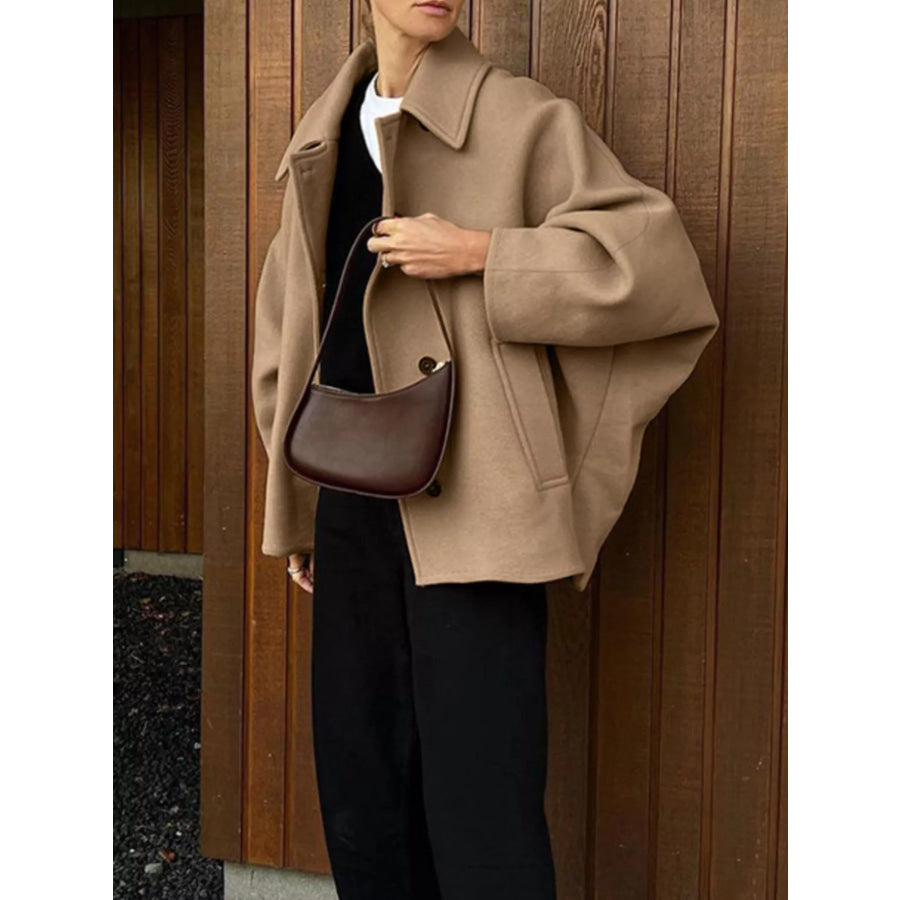 Oversized Lapel Collar Button-Down Coat Apparel and Accessories