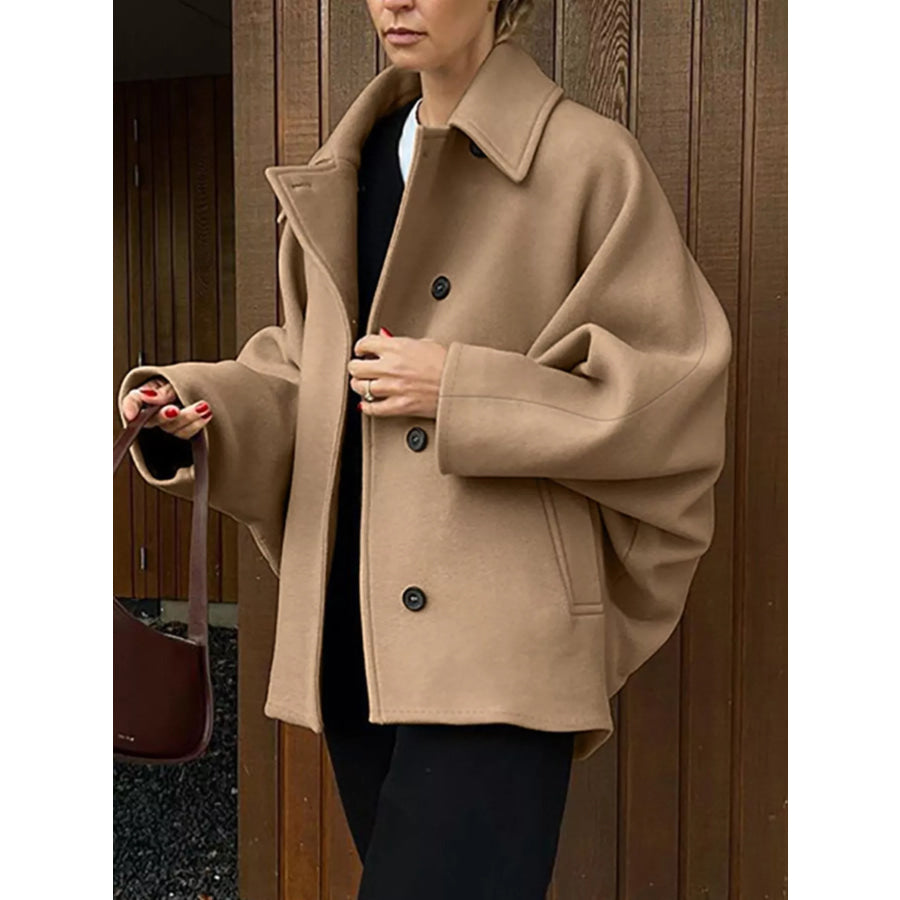 Oversized Lapel Collar Button-Down Coat Apparel and Accessories