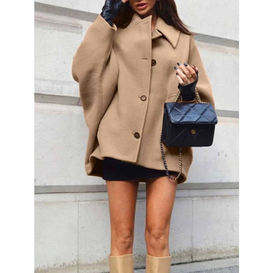 Oversized Lapel Collar Button-Down Coat Apparel and Accessories