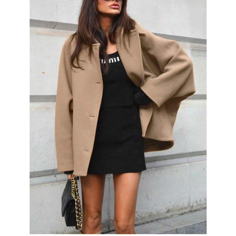 Oversized Lapel Collar Button-Down Coat Apparel and Accessories