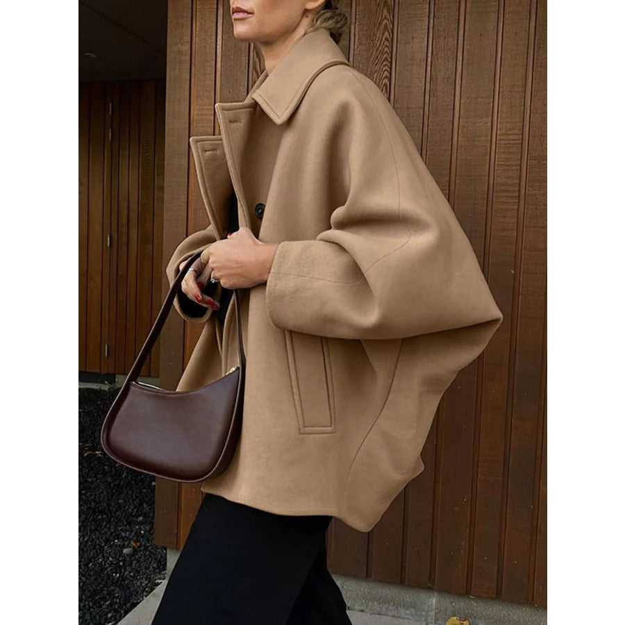 Oversized Lapel Collar Button-Down Coat Apparel and Accessories