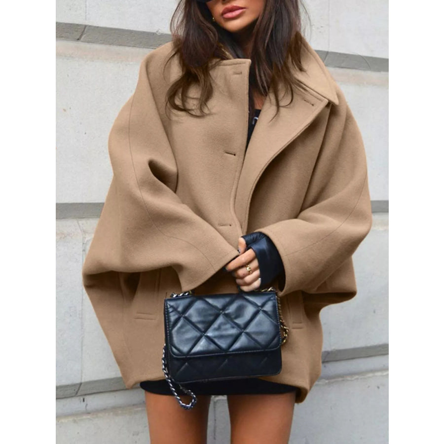 Oversized Lapel Collar Button-Down Coat Brown / S Apparel and Accessories
