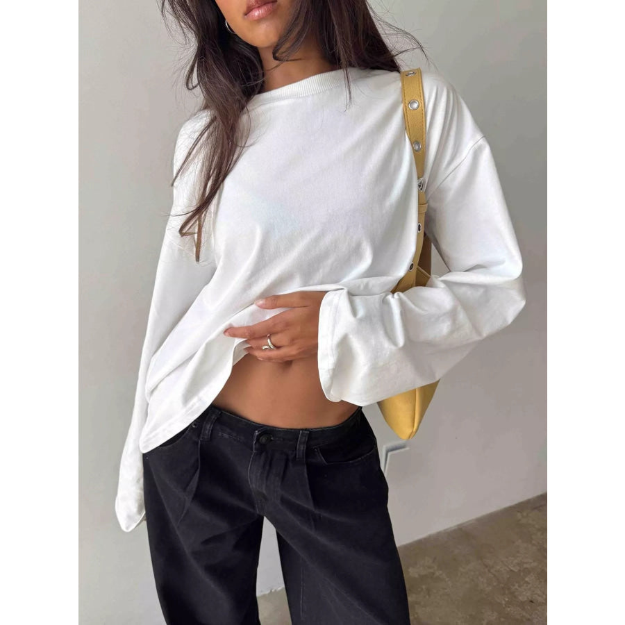 Oversized Long Sleeve Crew Neck T-Shirt White / S Apparel and Accessories